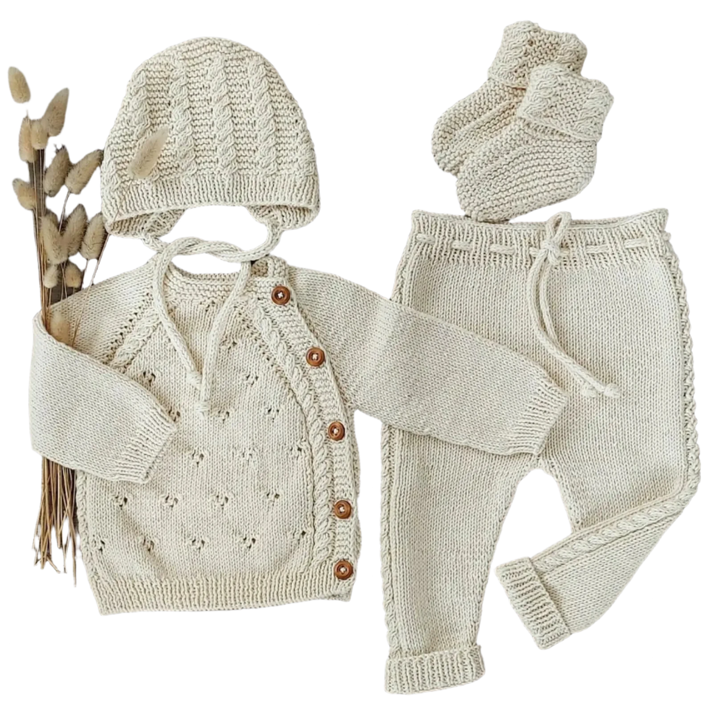 4pcs Luxury Hand-Knitted Baby Organic Clothing Set