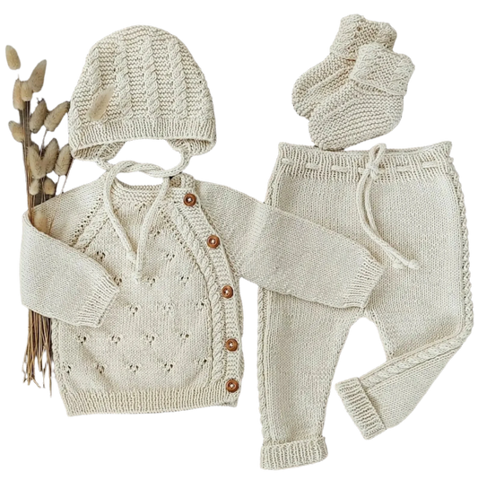 4pcs Luxury Hand-Knitted Baby Organic Clothing Set