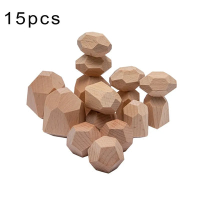 Wooden Rainbow Stones Building Blocks – Montessori Balancing and Stacking Toy