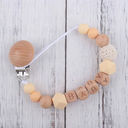 Pacifier Clip with Wood and Silicone Beads