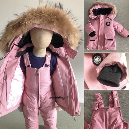 Down Snow Suit Jacket with Fur Collar