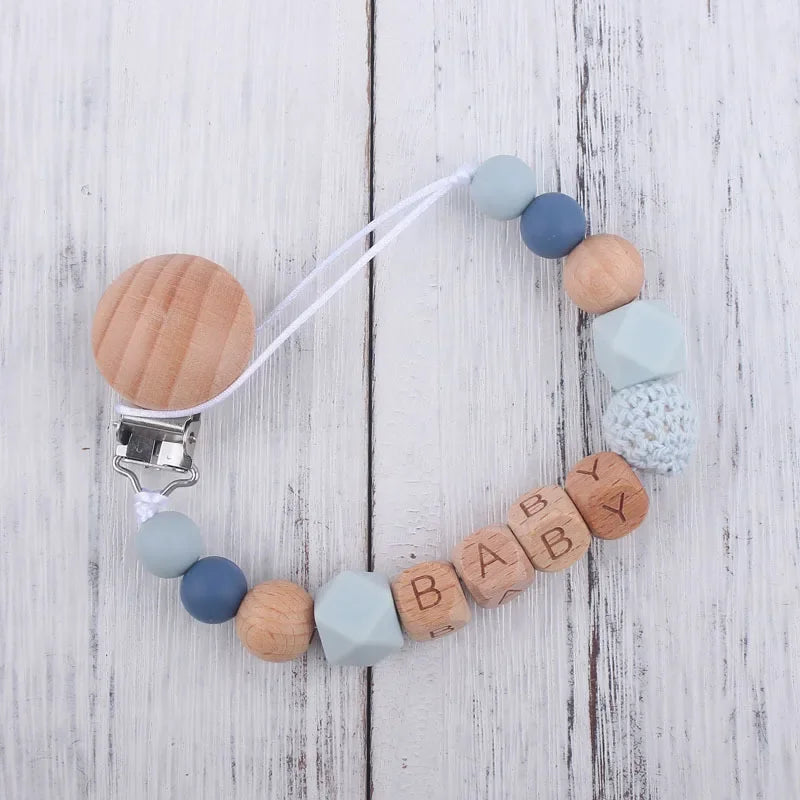 Pacifier Clip with Wood and Silicone Beads