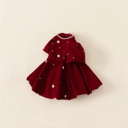 Winter Princess Dress - Pearl-Decorated Velvet Party Gown