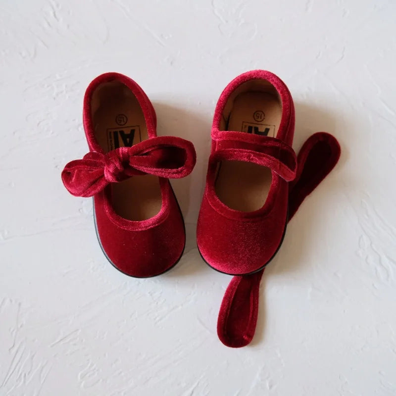 Velvet Bowknot Princess Flats