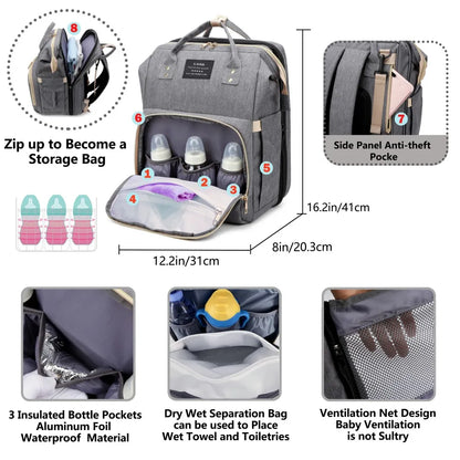 Multifunctional Diaper Bag – Lightweight Travel Backpack with Portable Crib