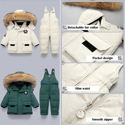 Down Snow Suit Jacket with Fur Collar