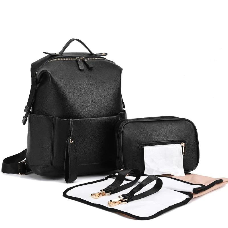 Multifunction Premium Vegan Leather Diaper Bag