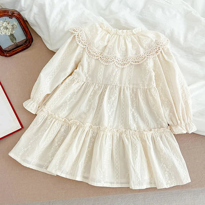 Sweet Ruffle Long Sleeve Dress with Lace Collar