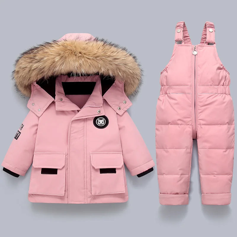 Down Snow Suit Jacket with Fur Collar