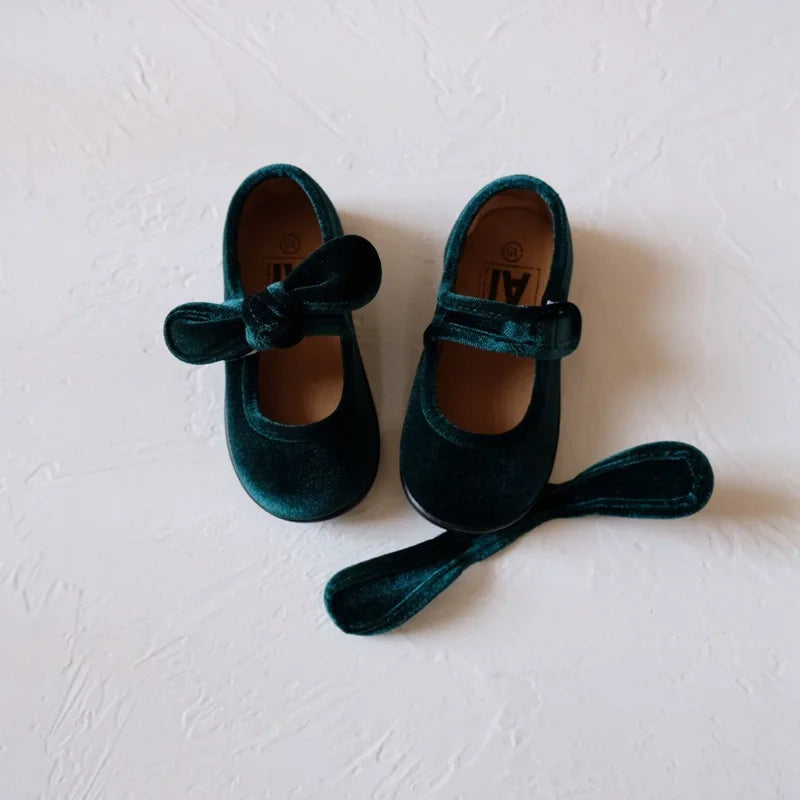 Velvet Bowknot Princess Flats