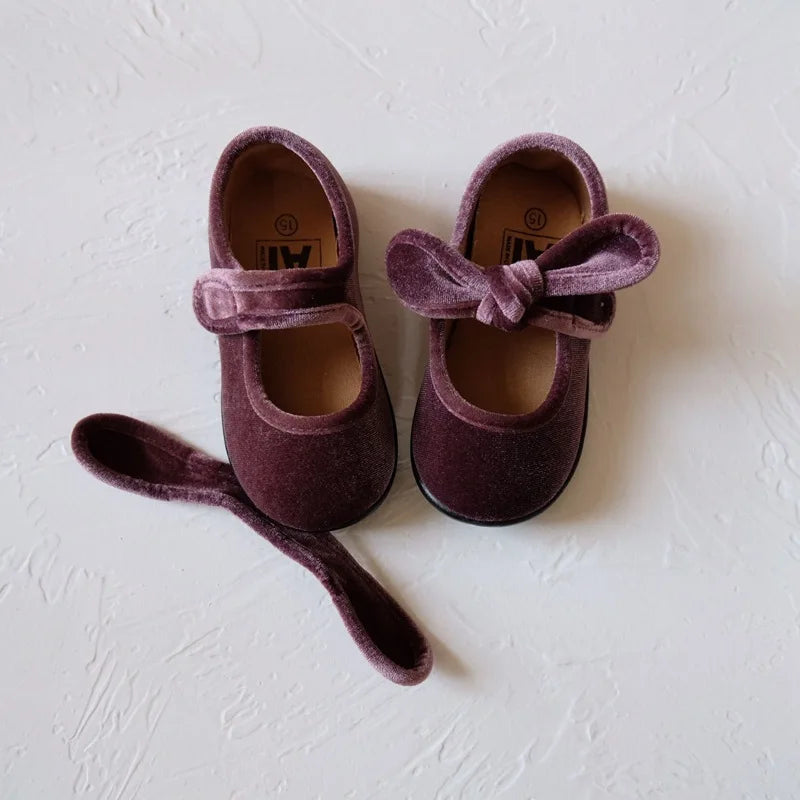 Velvet Bowknot Princess Flats