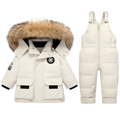 Down Snow Suit Jacket with Fur Collar