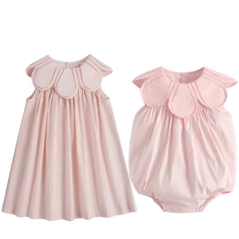 Pink Ruffle Cotton Dress and Romper