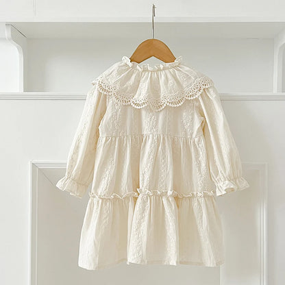 Sweet Ruffle Long Sleeve Dress with Lace Collar