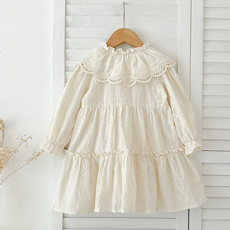 Sweet Ruffle Long Sleeve Dress with Lace Collar