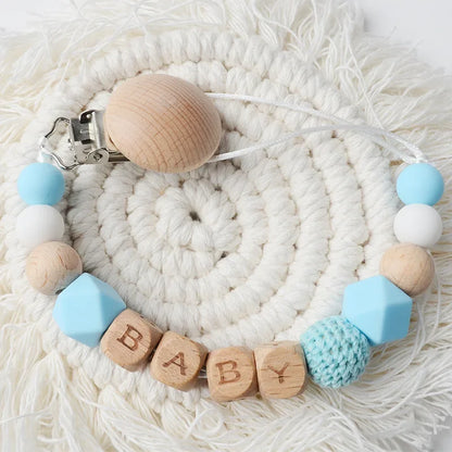 Pacifier Clip with Wood and Silicone Beads