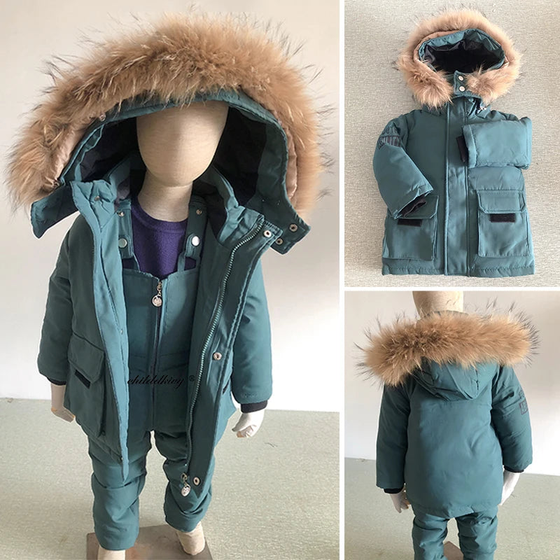 Down Snow Suit Jacket with Fur Collar