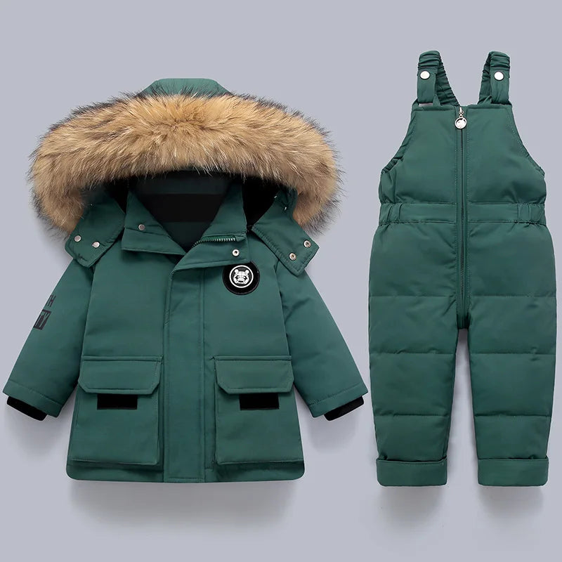 Down Snow Suit Jacket with Fur Collar