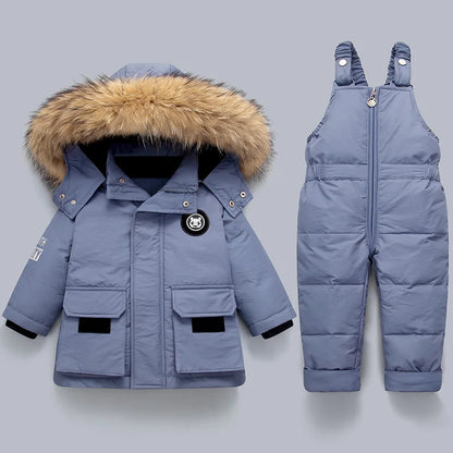 Down Snow Suit Jacket with Fur Collar