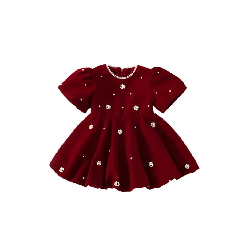 Winter Princess Dress - Pearl-Decorated Velvet Party Gown