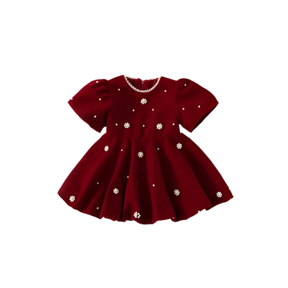 Winter Princess Dress - Pearl-Decorated Velvet Party Gown