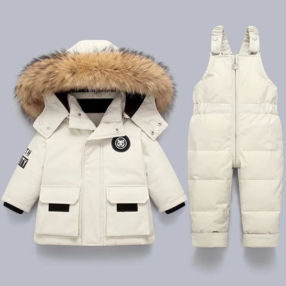 Down Snow Suit Jacket with Fur Collar