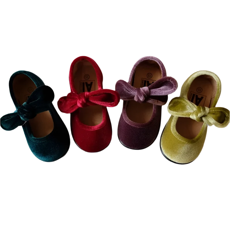 Velvet Bowknot Princess Flats