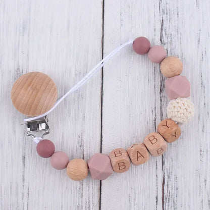 Pacifier Clip with Wood and Silicone Beads